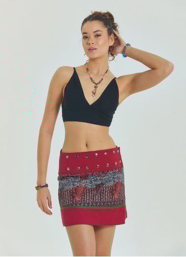 Lace Up Open Back Adjustable Black Crop Blouse 4649